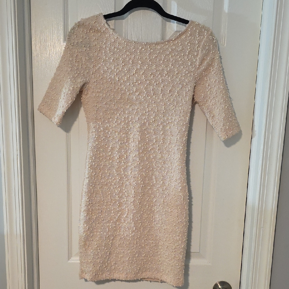 Elegant Cream Textured Dress With Sequins (Sequins Are Clear)
